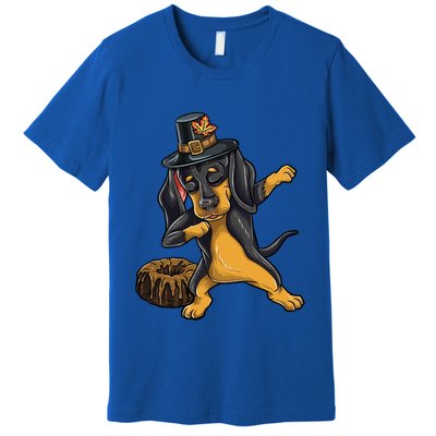 Dabbing Pilgrim Dachshund Pound Cake Thanksgiving Gift Premium T-Shirt