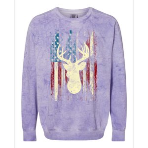 Distressed Patriotic Deer Hunting American Flag Gift Colorblast Crewneck Sweatshirt