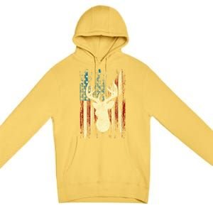 Distressed Patriotic Deer Hunting American Flag Gift Premium Pullover Hoodie