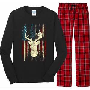 Distressed Patriotic Deer Hunting American Flag Gift Long Sleeve Pajama Set