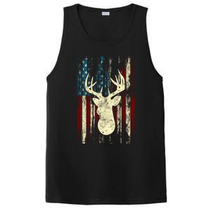 Distressed Patriotic Deer Hunting American Flag Gift PosiCharge Competitor Tank