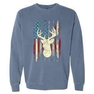 Distressed Patriotic Deer Hunting American Flag Gift Garment-Dyed Sweatshirt