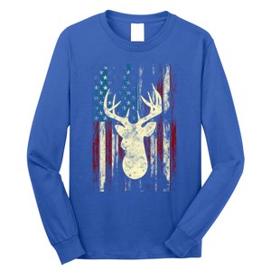 Distressed Patriotic Deer Hunting American Flag Gift Long Sleeve Shirt