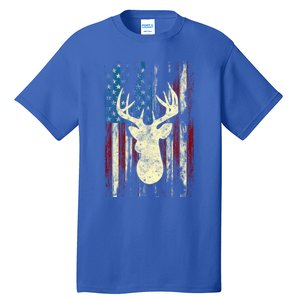 Distressed Patriotic Deer Hunting American Flag Gift Tall T-Shirt