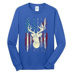 Distressed Patriotic Deer Hunting American Flag Gift Tall Long Sleeve T-Shirt