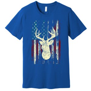 Distressed Patriotic Deer Hunting American Flag Gift Premium T-Shirt