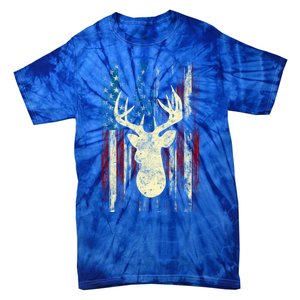 Distressed Patriotic Deer Hunting American Flag Gift Tie-Dye T-Shirt