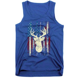 Distressed Patriotic Deer Hunting American Flag Gift Tank Top