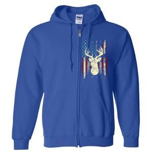 Distressed Patriotic Deer Hunting American Flag Gift Full Zip Hoodie