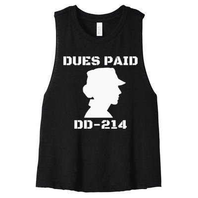 Dues Paid DD214 Female Veterans Day Women Ex Army Soldier Women's Racerback Cropped Tank