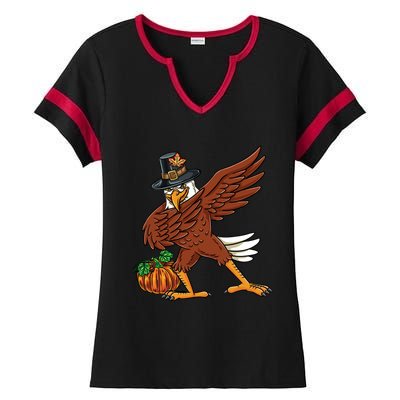 Dabbing Pilgrim Eagle Thanksgiving Funny Gift Ladies Halftime Notch Neck Tee