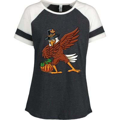 Dabbing Pilgrim Eagle Thanksgiving Funny Gift Enza Ladies Jersey Colorblock Tee