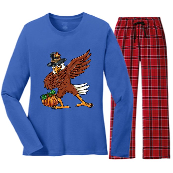 Dabbing Pilgrim Eagle Thanksgiving Funny Gift Women's Long Sleeve Flannel Pajama Set 