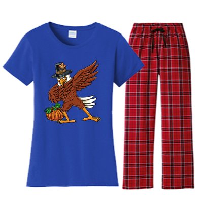 Dabbing Pilgrim Eagle Thanksgiving Funny Gift Women's Flannel Pajama Set