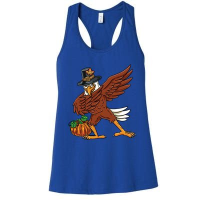 Dabbing Pilgrim Eagle Thanksgiving Funny Gift Women's Racerback Tank