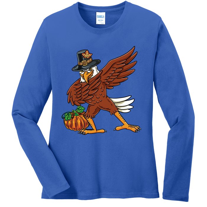 Dabbing Pilgrim Eagle Thanksgiving Funny Gift Ladies Long Sleeve Shirt