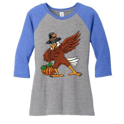 Dabbing Pilgrim Eagle Thanksgiving Funny Gift Women's Tri-Blend 3/4-Sleeve Raglan Shirt