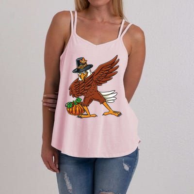 Dabbing Pilgrim Eagle Thanksgiving Funny Gift Women's Strappy Tank