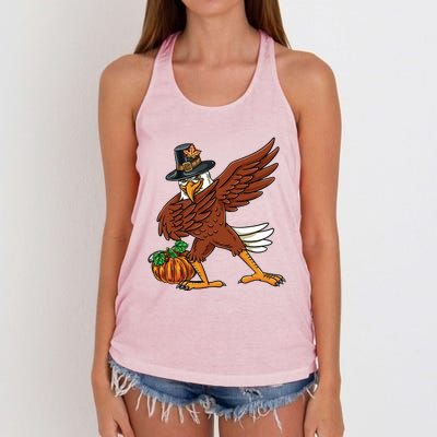 Dabbing Pilgrim Eagle Thanksgiving Funny Gift Women's Knotted Racerback Tank