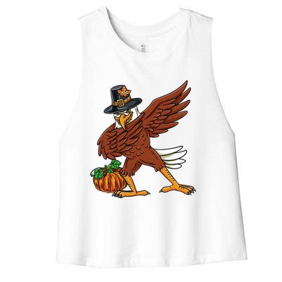 Dabbing Pilgrim Eagle Thanksgiving Funny Gift Women's Racerback Cropped Tank