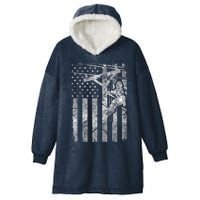 Distressed Patriotic Electric Cable Lineman American Flag Zip Hoodie Hooded Wearable Blanket