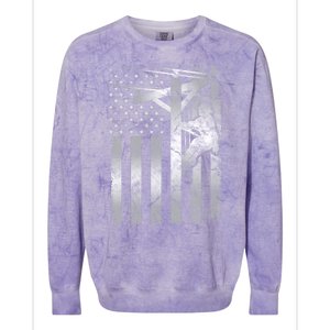 Distressed Patriotic Electric Cable Line American Flag Great Gift Colorblast Crewneck Sweatshirt