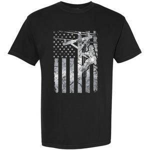 Distressed Patriotic Electric Cable Line American Flag Great Gift Garment-Dyed Heavyweight T-Shirt