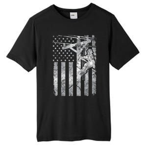 Distressed Patriotic Electric Cable Line American Flag Great Gift Tall Fusion ChromaSoft Performance T-Shirt