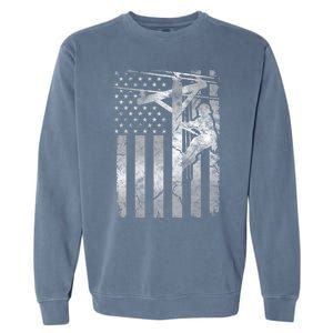 Distressed Patriotic Electric Cable Line American Flag Great Gift Garment-Dyed Sweatshirt