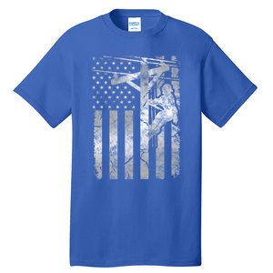 Distressed Patriotic Electric Cable Line American Flag Great Gift Tall T-Shirt