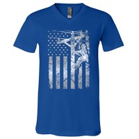 Distressed Patriotic Electric Cable Line American Flag Great Gift V-Neck T-Shirt