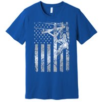 Distressed Patriotic Electric Cable Line American Flag Great Gift Premium T-Shirt