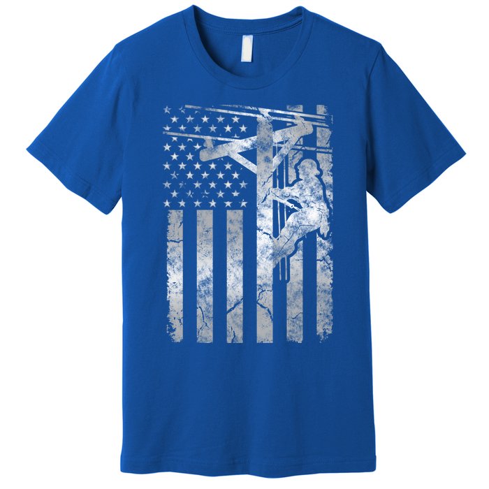 Distressed Patriotic Electric Cable Line American Flag Great Gift Premium T-Shirt