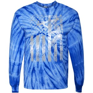 Distressed Patriotic Electric Cable Line American Flag Great Gift Tie-Dye Long Sleeve Shirt