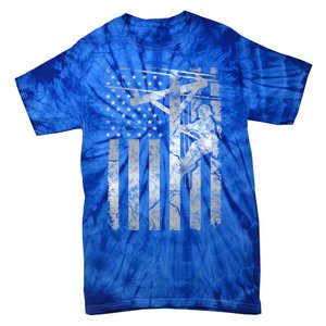 Distressed Patriotic Electric Cable Line American Flag Great Gift Tie-Dye T-Shirt