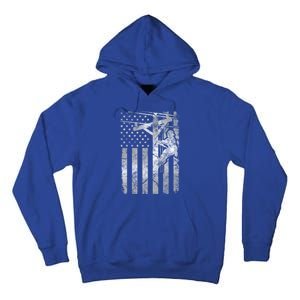 Distressed Patriotic Electric Cable Line American Flag Great Gift Tall Hoodie