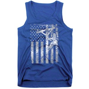 Distressed Patriotic Electric Cable Line American Flag Great Gift Tank Top