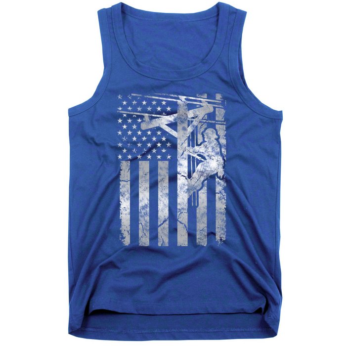 Distressed Patriotic Electric Cable Line American Flag Great Gift Tank Top