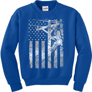 Distressed Patriotic Electric Cable Line American Flag Great Gift Kids Sweatshirt