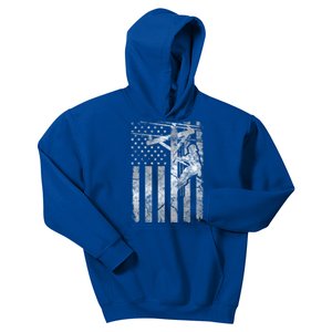 Distressed Patriotic Electric Cable Line American Flag Great Gift Kids Hoodie