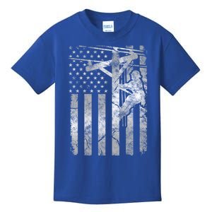 Distressed Patriotic Electric Cable Line American Flag Great Gift Kids T-Shirt