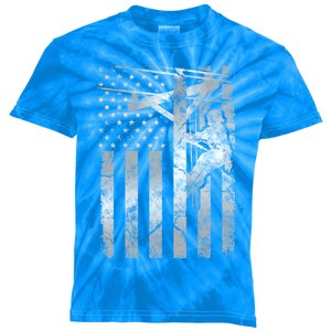 Distressed Patriotic Electric Cable Line American Flag Great Gift Kids Tie-Dye T-Shirt