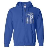 Distressed Patriotic Electric Cable Line American Flag Great Gift Full Zip Hoodie