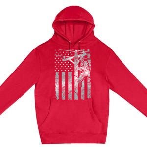 Distressed Patriotic Electric Cable Line American Flag Great Gift Premium Pullover Hoodie