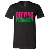 Defying Patriarchy Funny Feminist Witch Design V-Neck T-Shirt