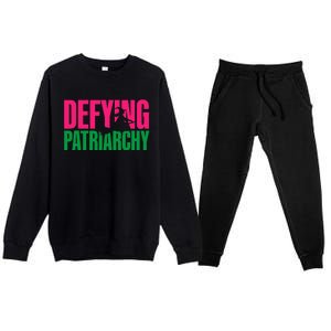 Defying Patriarchy Funny Feminist Witch Design Premium Crewneck Sweatsuit Set