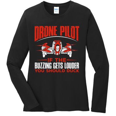 Drone Pilot Funny Drones Drone Pilot Quadrotor Ladies Long Sleeve Shirt