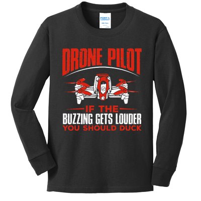 Drone Pilot Funny Drones Drone Pilot Quadrotor Kids Long Sleeve Shirt