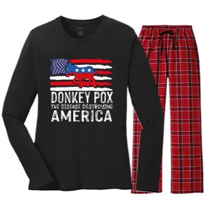 Donkey Pox Funny Anti Democrat Women's Long Sleeve Flannel Pajama Set 