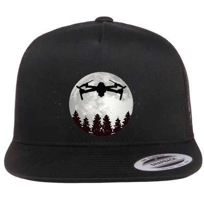 Drone Pilot Full Moon Funny Fpv Drone Quadcopter Flat Bill Trucker Hat